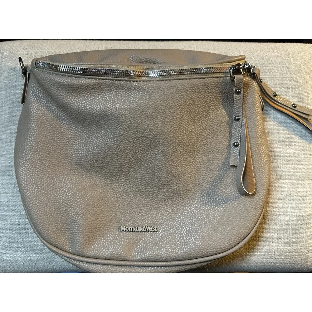 Montana West Pebbled Faux Leather Crossbody Bum Bag with Coin Purse Taupe NEW